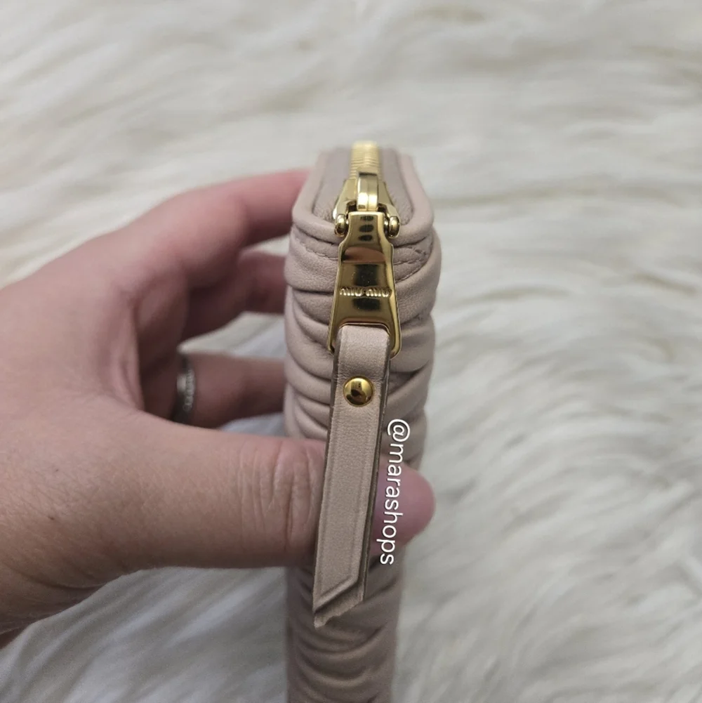 Miu Miu Matelassé Leather Zip Around Key Case